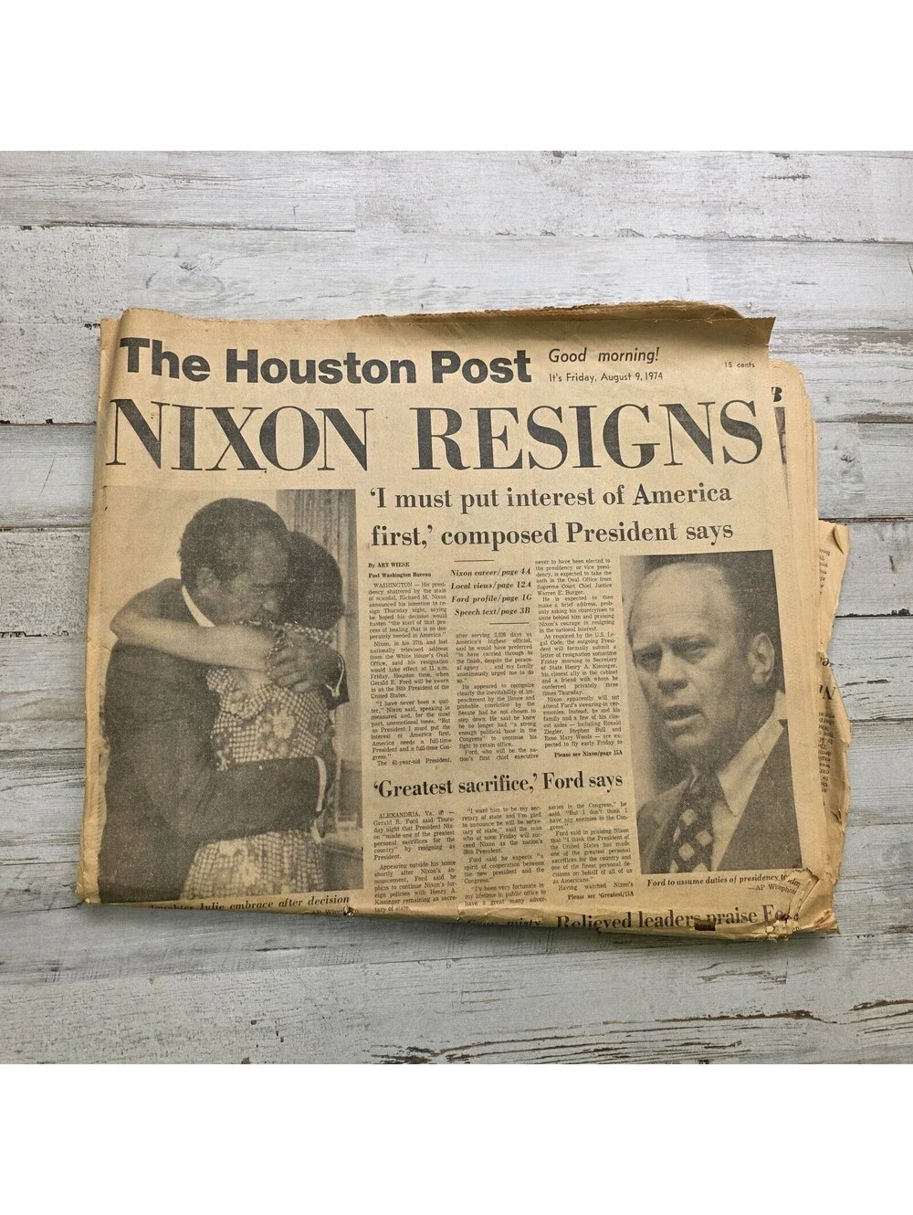 Houston Post Aug 9 1974 Nixon Resigns Newspaper Watergate - Complete